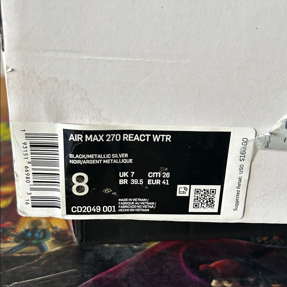Nike Air Max 270 React WTR Black/Metallic Silver Label